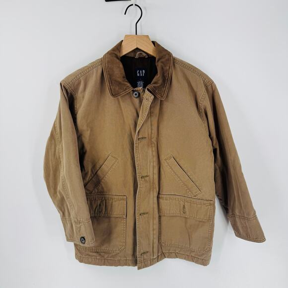 Vintage GAP Kids Barn Chore Coat Brown Canvas Jacket Leather Collar XL - Picture 1 of 9